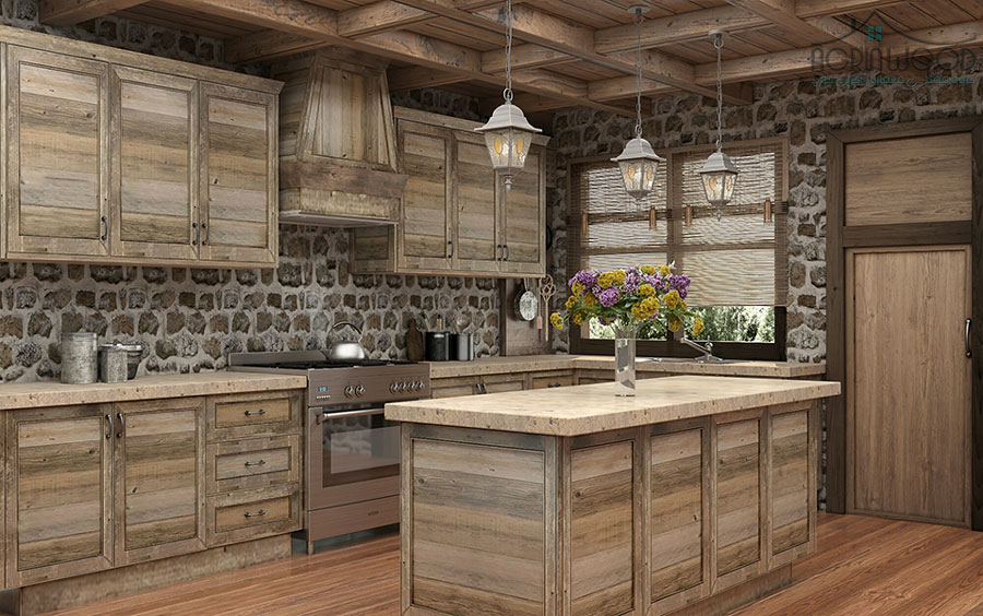 کابینت آشپزخانه روستیک چوبی