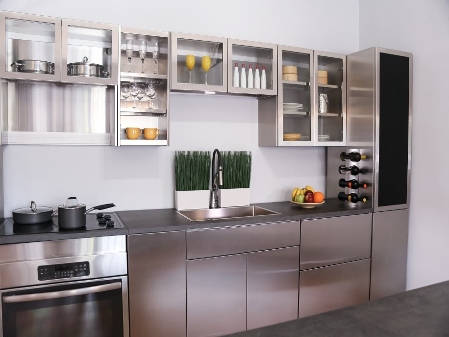 کابینت آشپزخانه مدرن استیل و شیشه