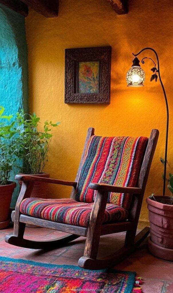 گوشهای دنج و رنگارنگ در فضایی با الهام از سبک بوهو (بوهمی) یا مکزیکی
