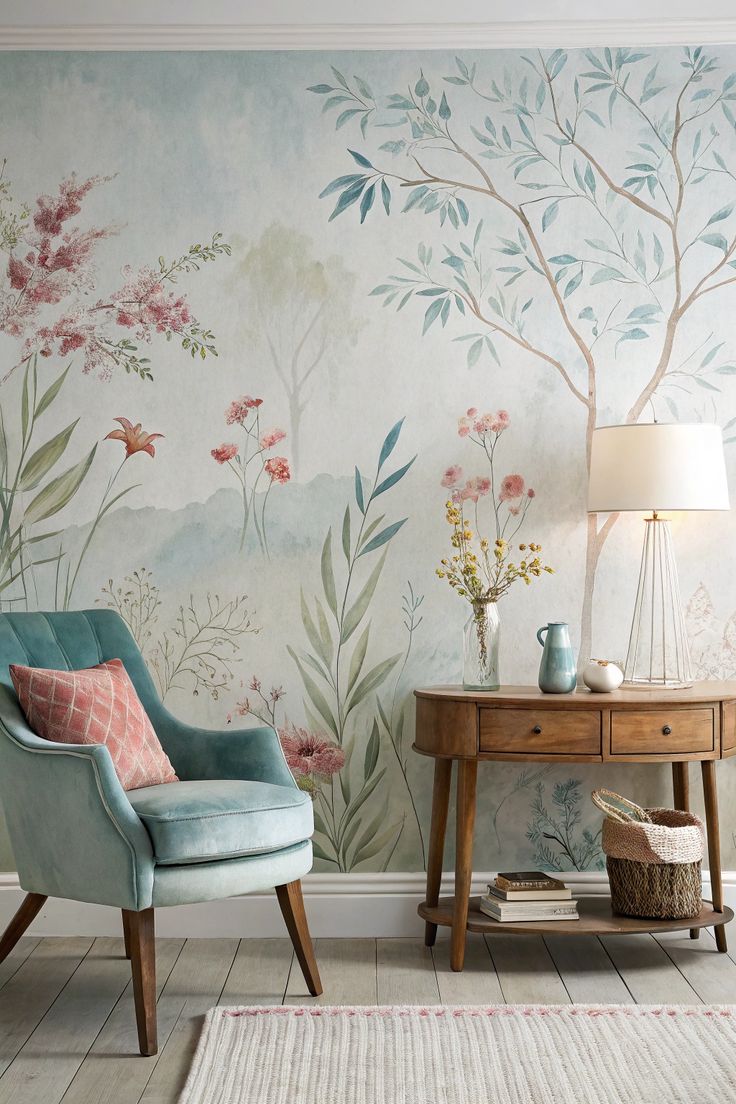 انتخاب کاغذ دیواری، اجرای کاغذ دیواری، دیوار پوش، طراخلی داخلی مدرن - کاغذ دیواری دیواری با طرح نقاشی آبرنگی